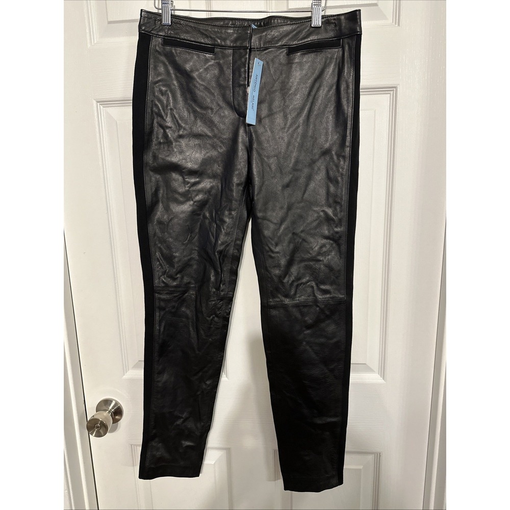 Antonio Melani Womens Leather Mid Rise Pants Black Size 6 With A Fabric Inset